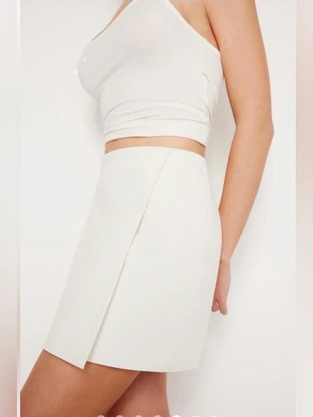 Good American Cream Poplin Stretch Faux Wrap Skirt - Sz Medium, NWT